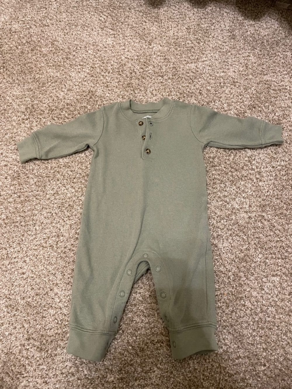 Carter's Olive Green Waffle-Knit Long-Sleeve Baby One-Piece